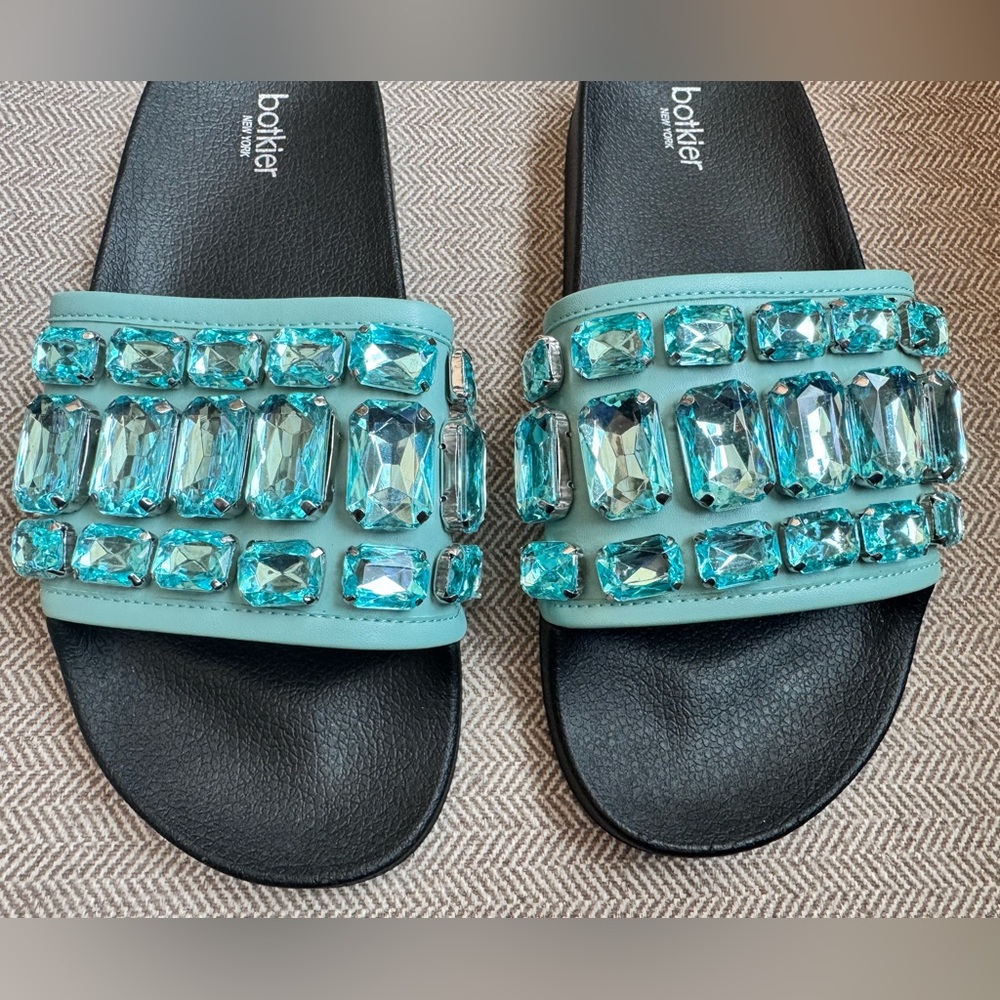 Botkier “Freda” Seafoam Rhinestone Slide Sandals - Size 39/8 - Picture 6 of 15